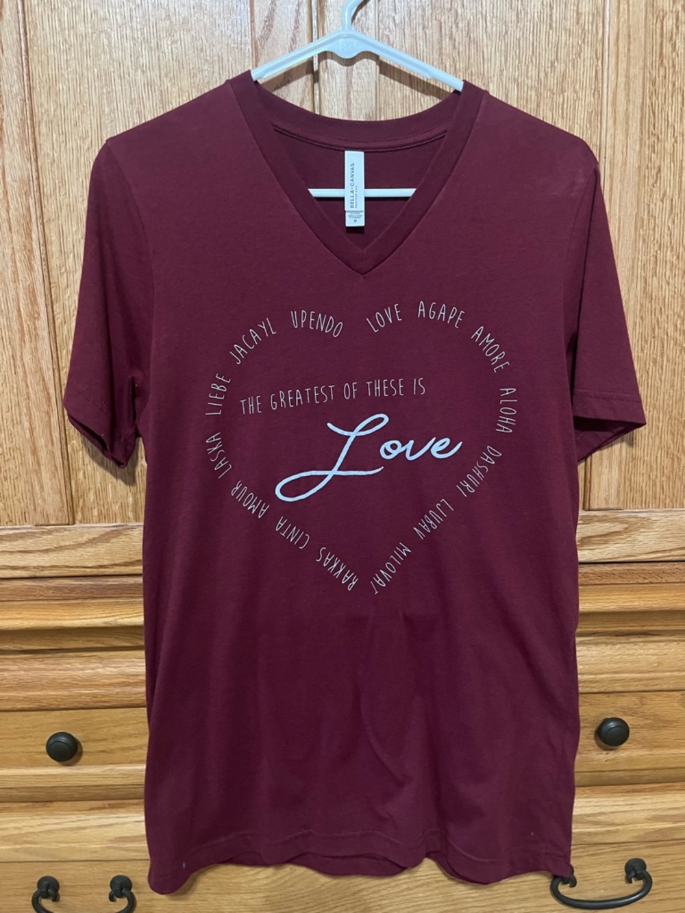 Bella Canvas V-neck Maroon 'Love' Graphic Shirt